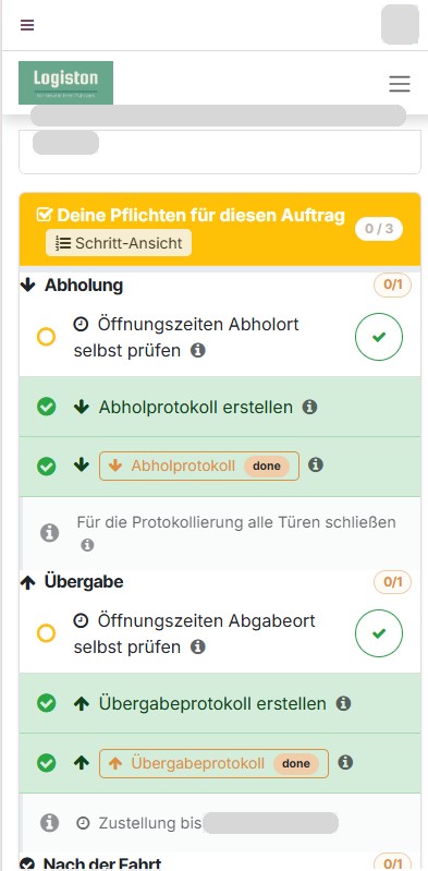 Driver Duties in der Fahrer-App: Checkliste mit den Pflichten für Abholung und Übergabe